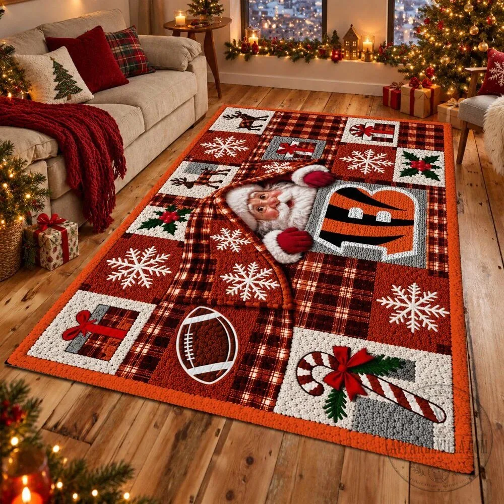 Cincinnati Bengals Christmas Santa Claus Football Holiday Area Rug