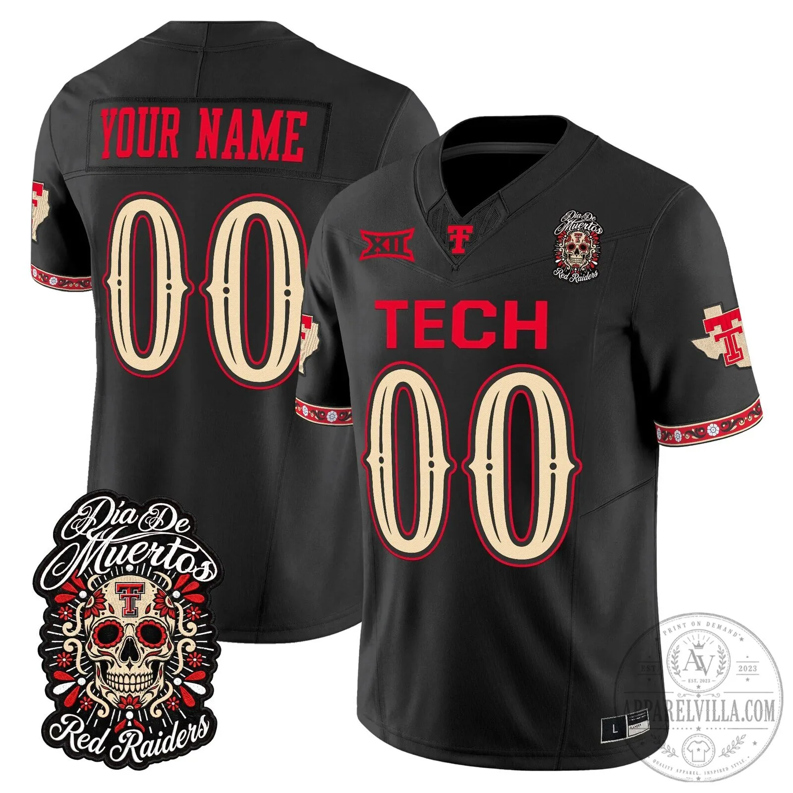 Texas Tech Red Raiders Day of the Dead Football Vapor Limited Custom Jersey