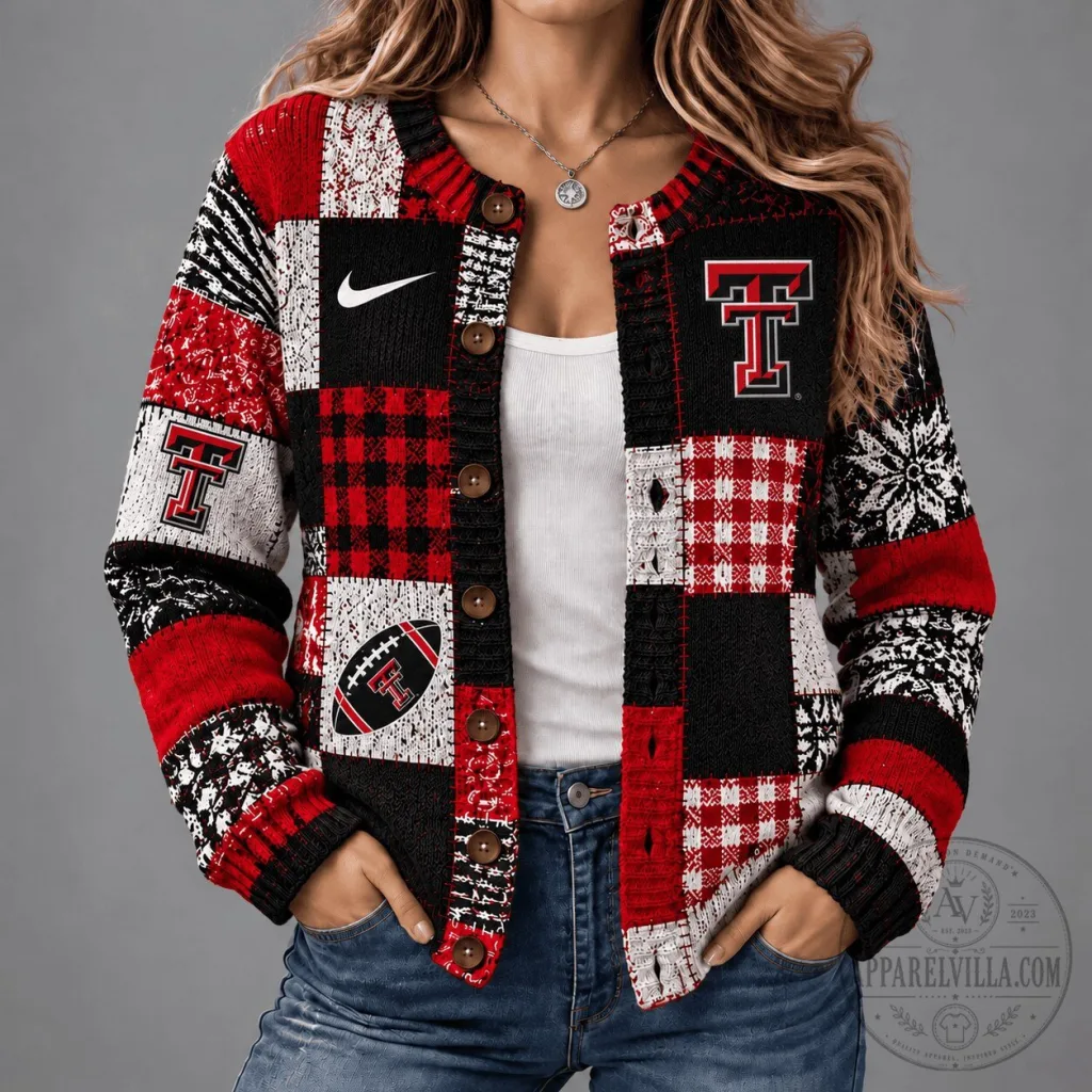 Texas Tech Red Raiders Football Vintage Patchwork Cardigan Sweater