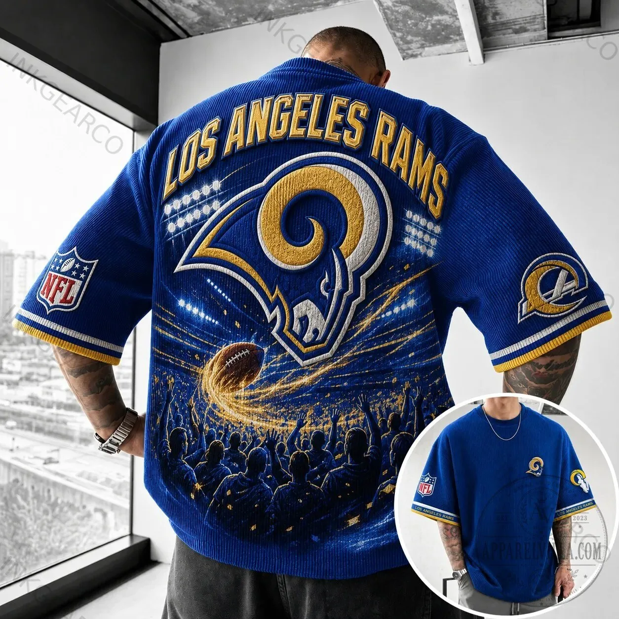 Los Angeles Rams NFL Football Team Stadium Graphic Print Short Sleeve Shirt