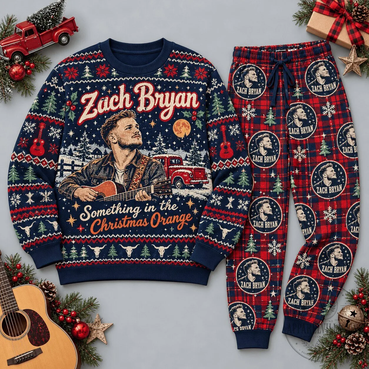Zach Bryan Something In The Christmas Orange Ugly Christmas Sweater