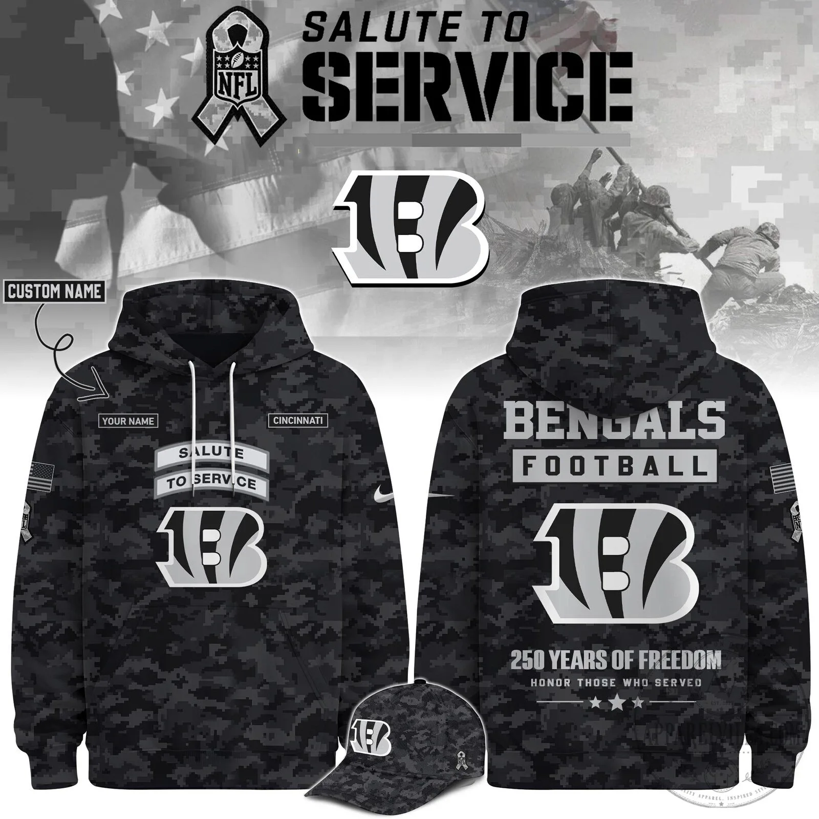 Veterans Day Football Hoodie - Cincinnati Bengals Salute To Service Edition