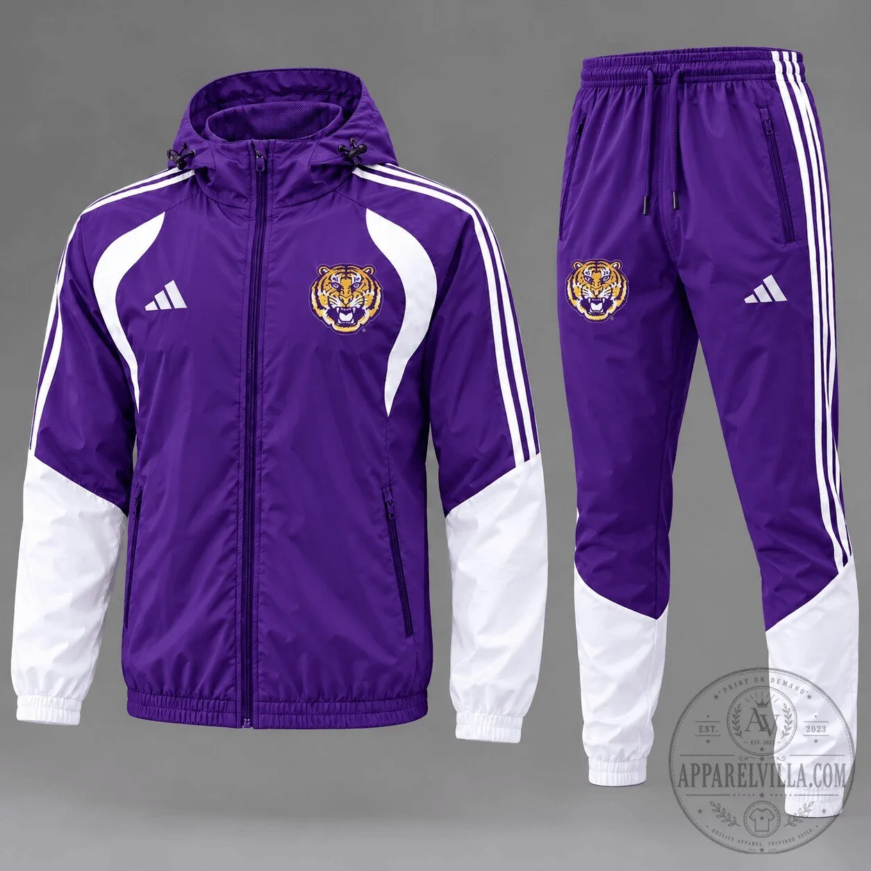 Louisiana State University Tigers NCAA Purple and White Tracksuit Jacket and Pants Set