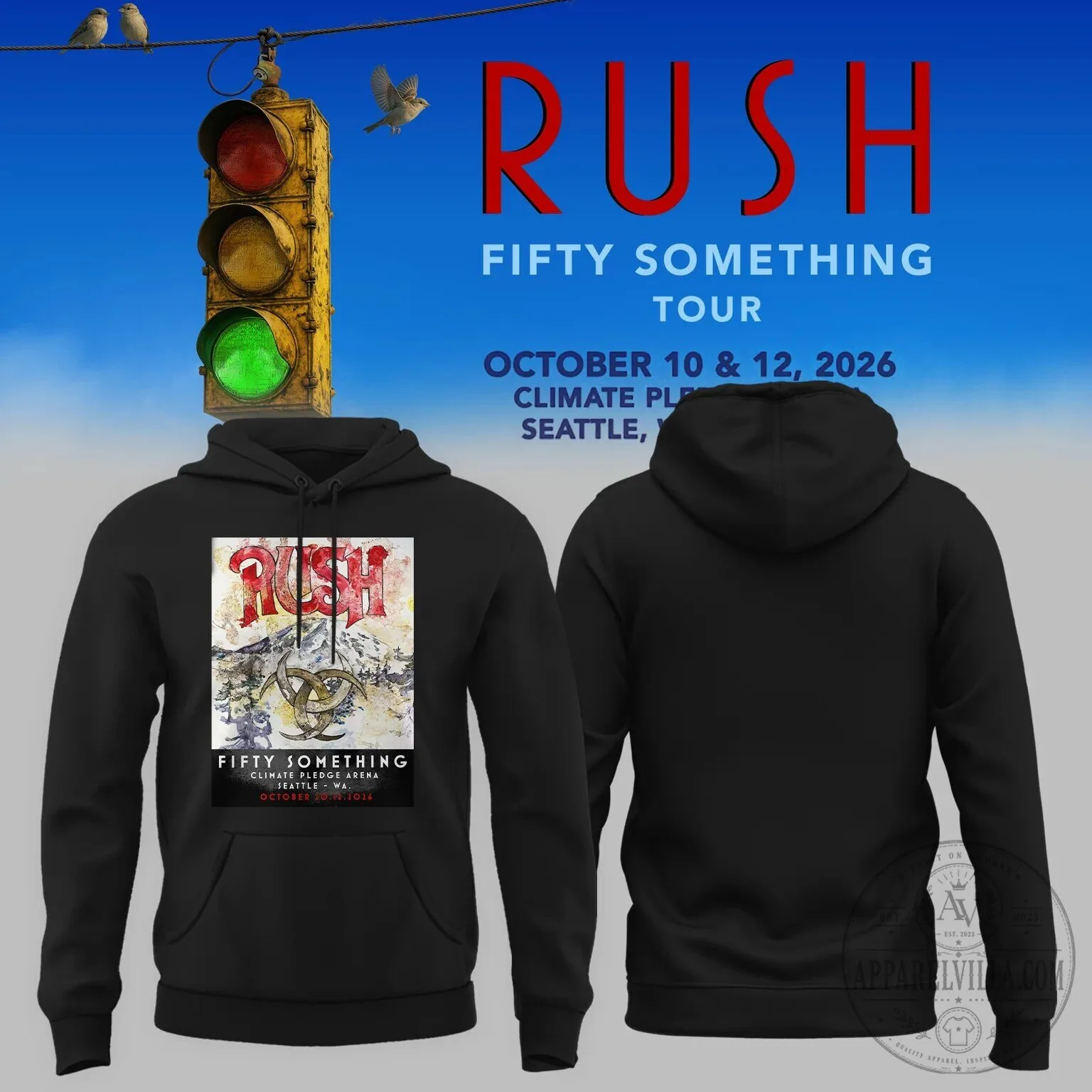 Rush Fifty Something Tour 2026 Concert Seattle Black Hoodie