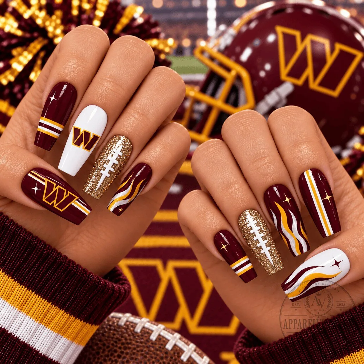 Washington Commanders Football Team Game Day Spirit Press-On Nails Set