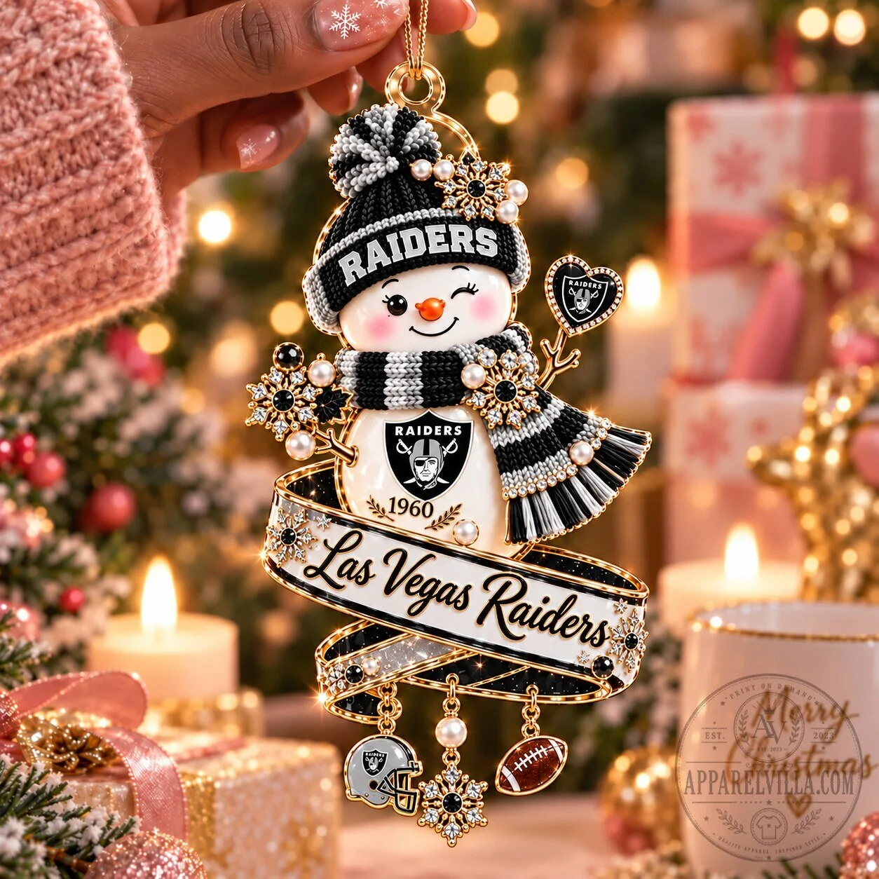 Las Vegas Raiders Snowman Christmas Ornament