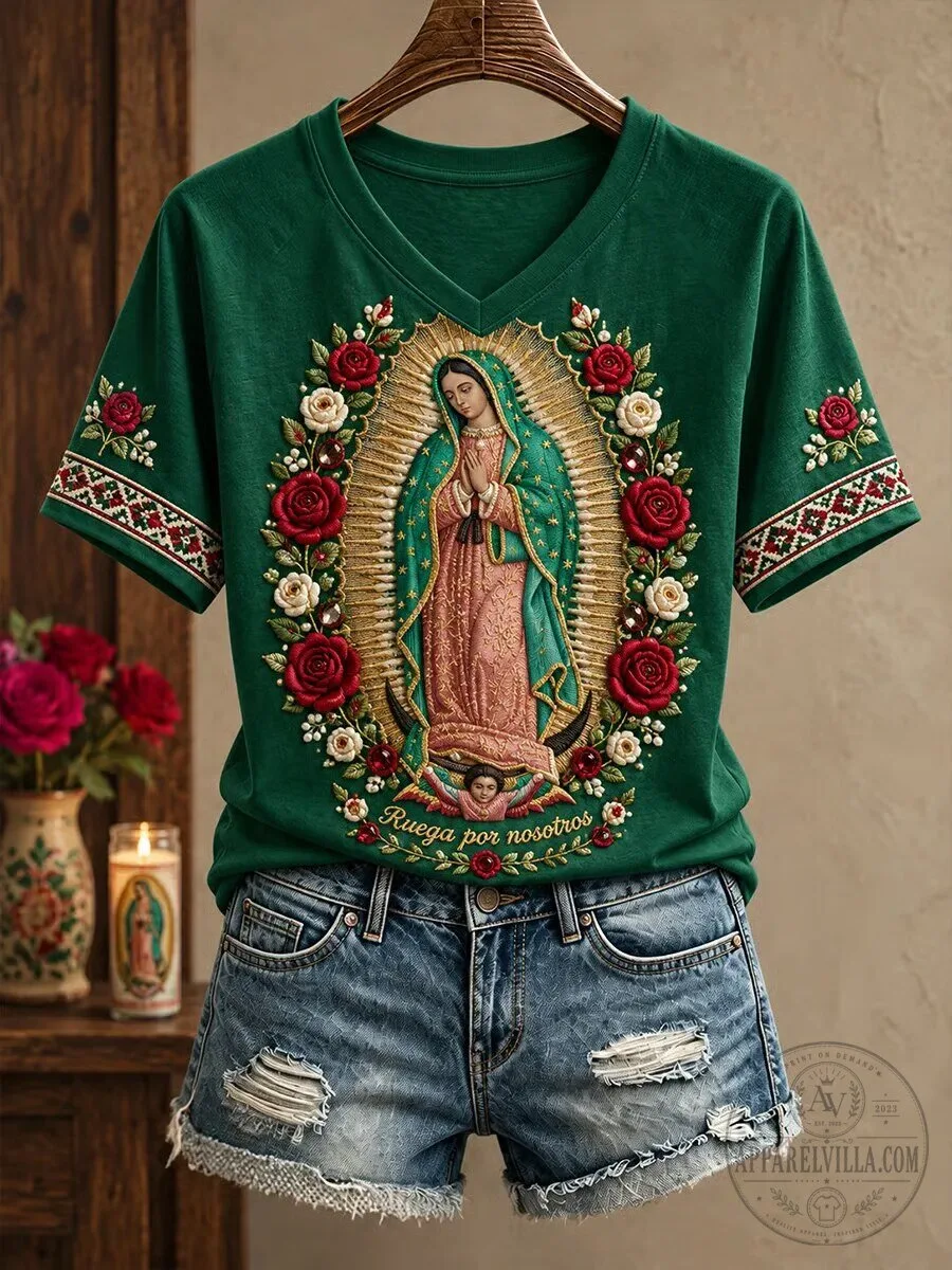 Our Lady of Guadalupe Virgin Mary Catholic Faith Green T-Shirt