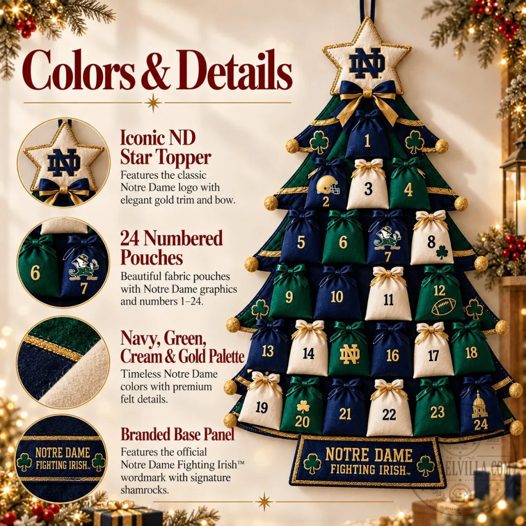 Notre Dame Fighting Irish Christmas Tree Advent Calendar with 24 Pouches