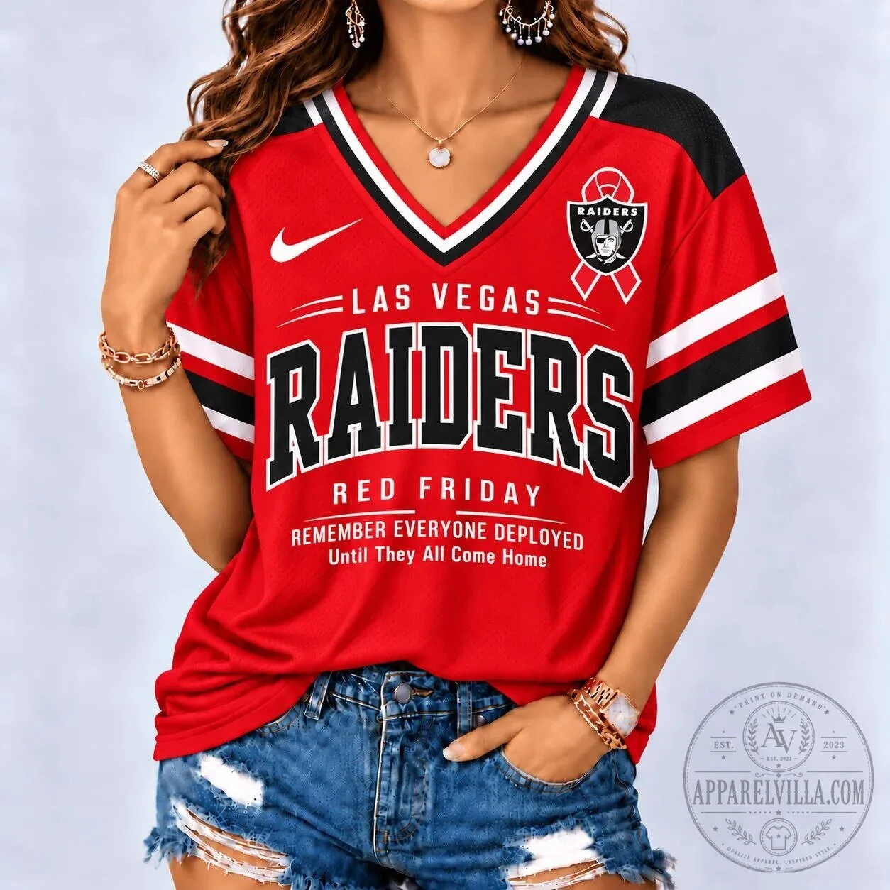 Las Vegas Raiders NFL Red Friday Remember Everyone Deployed Jersey