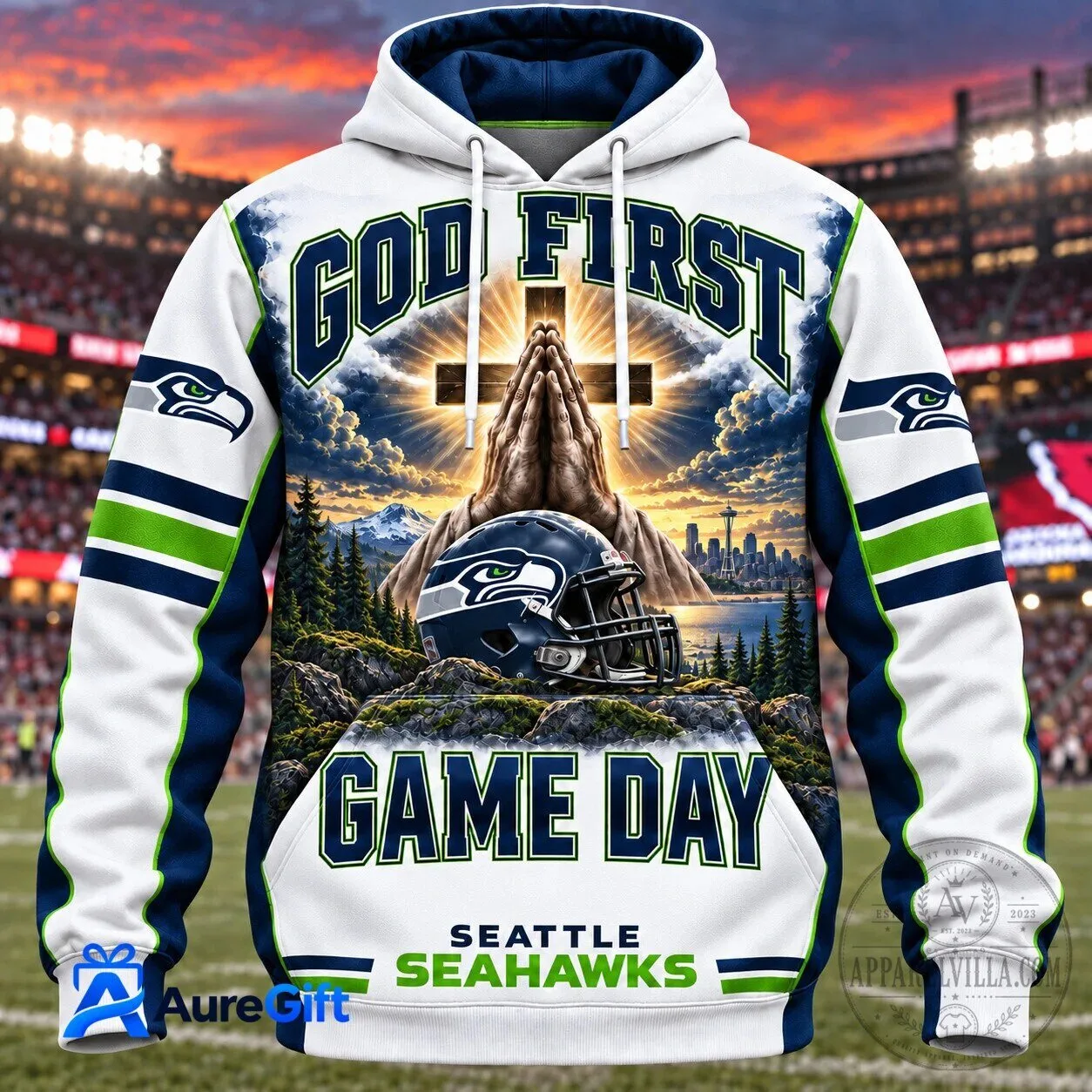 Seattle Seahawks God First Game Day Football Fan Hoodie