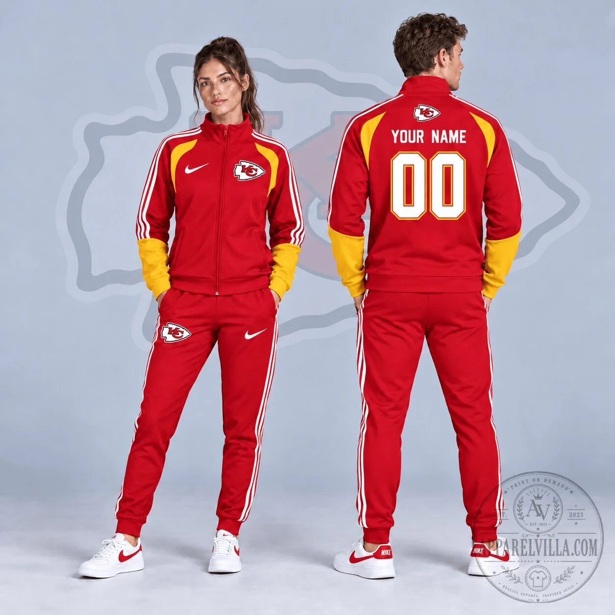 Kansas City Chiefs Custom Name and Number Red and Yellow Tracksuit Jacket