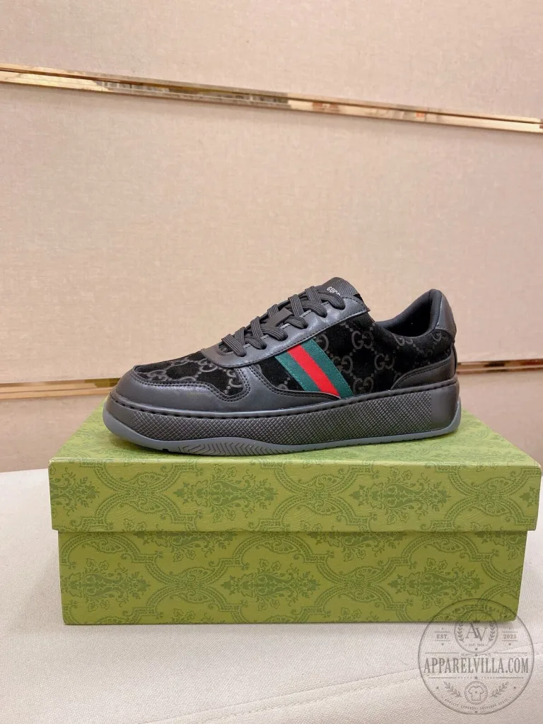 Gucci Black Velvet Interlocking G Low-Top Sneaker Shoes