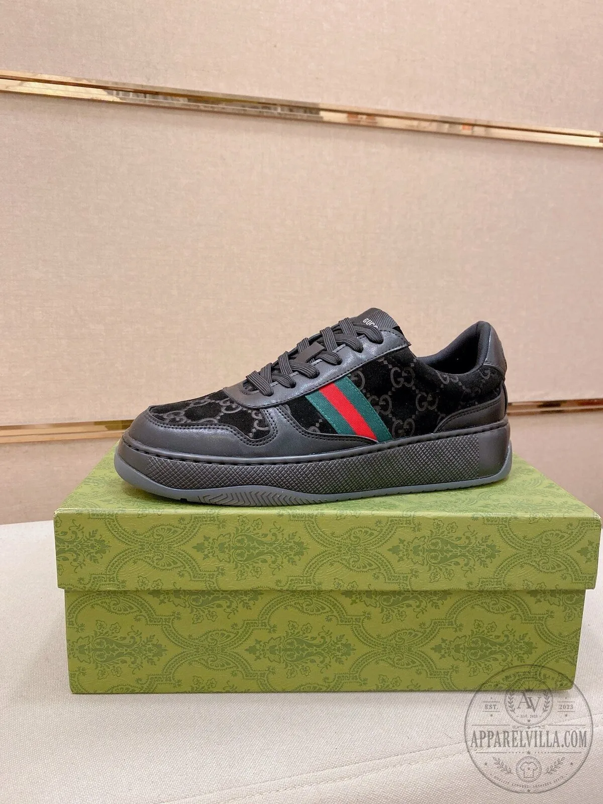Gucci Black Velvet Interlocking G Low-Top Sneaker Shoes