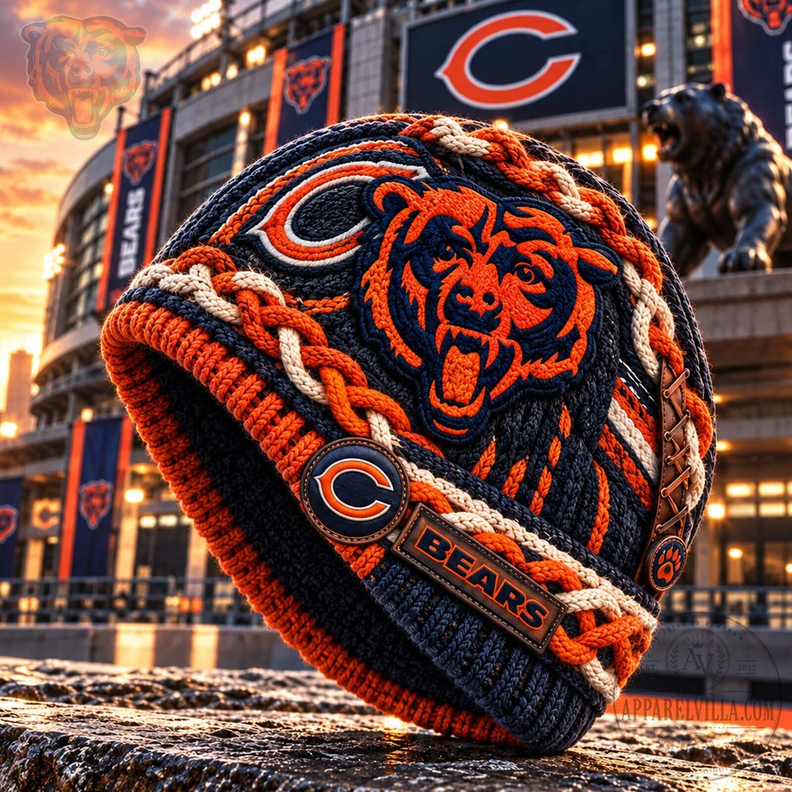 Chicago Bears Knitted Beanie Hat for Football Fans and Team Supporters