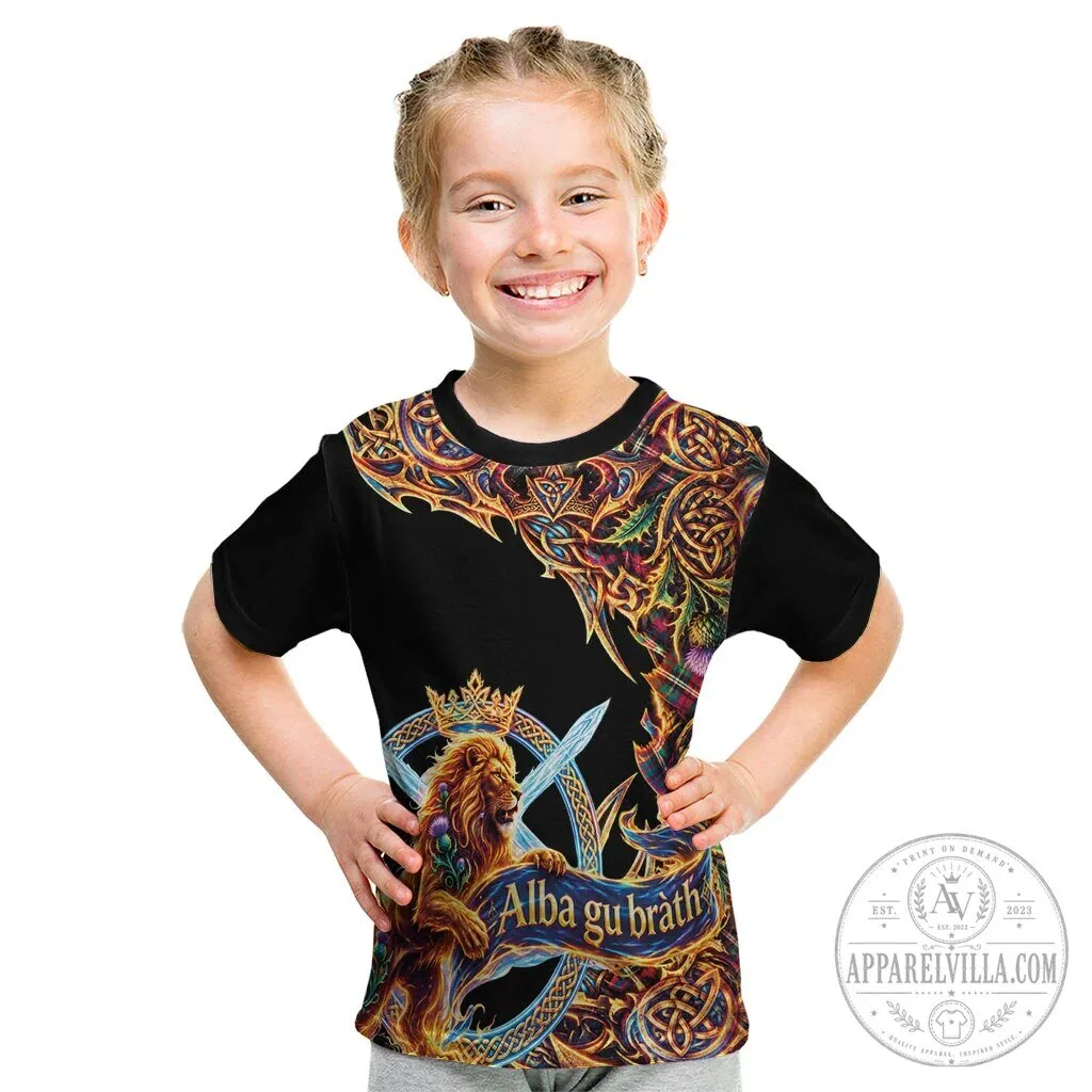 Scotland Forever Royal Lion Celtic Tartan Kids T-Shirt