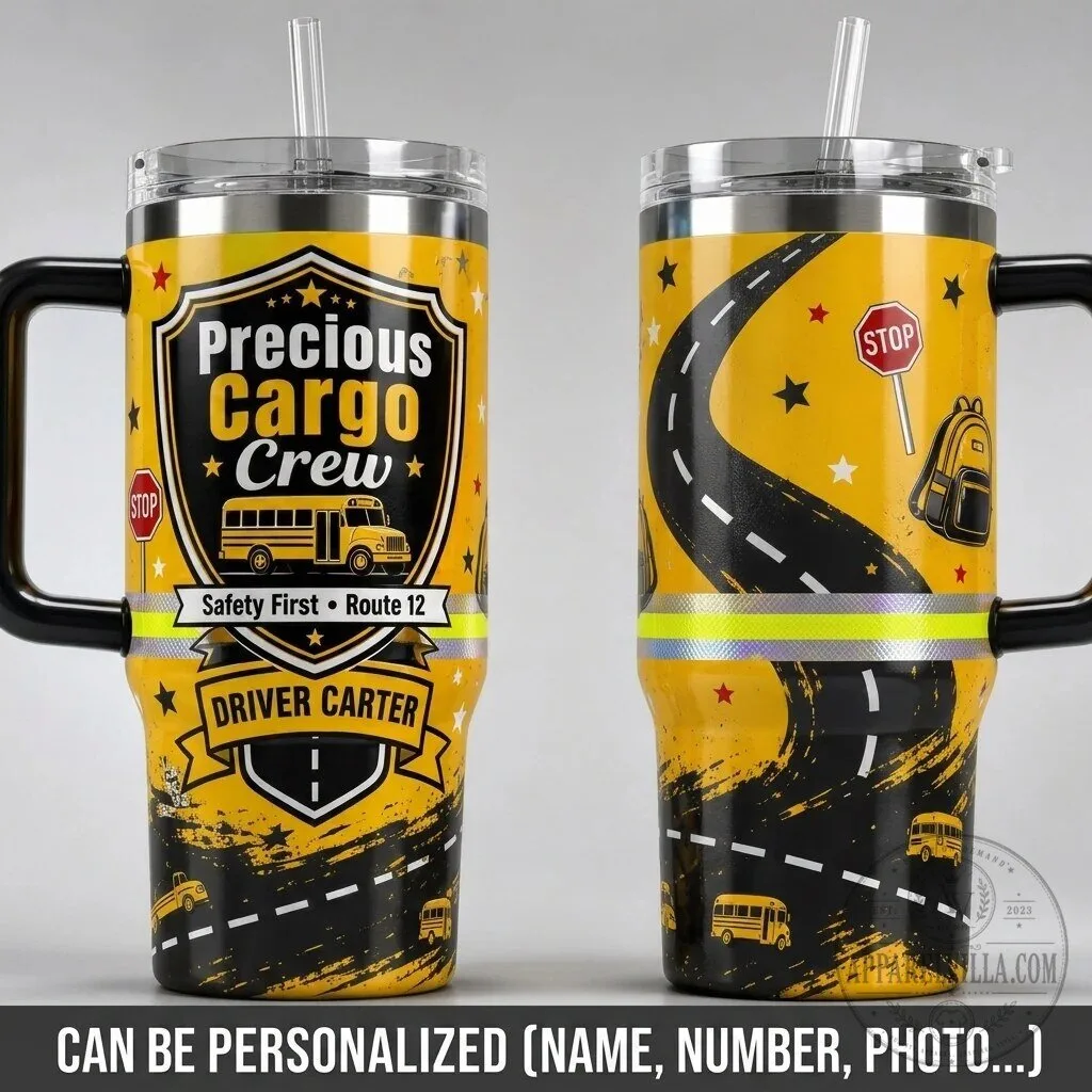 Personalized School Bus Driver Precious Cargo Crew 40oz Tumbler with Handle