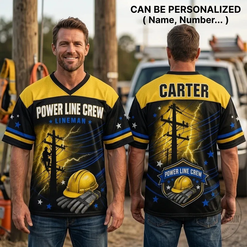 Personalized Power Line Crew Lineman Electrical Worker Football Jersey