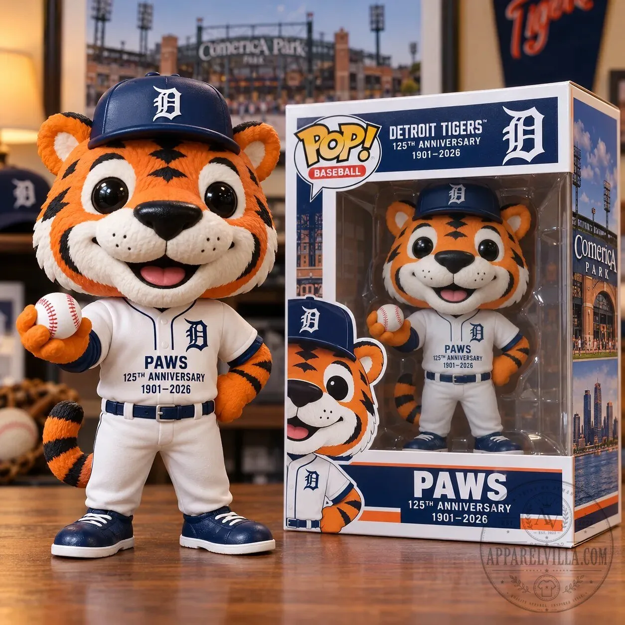 Detroit Tigers Paws 125th Anniversary Baseball Mascot Collectible Figurine