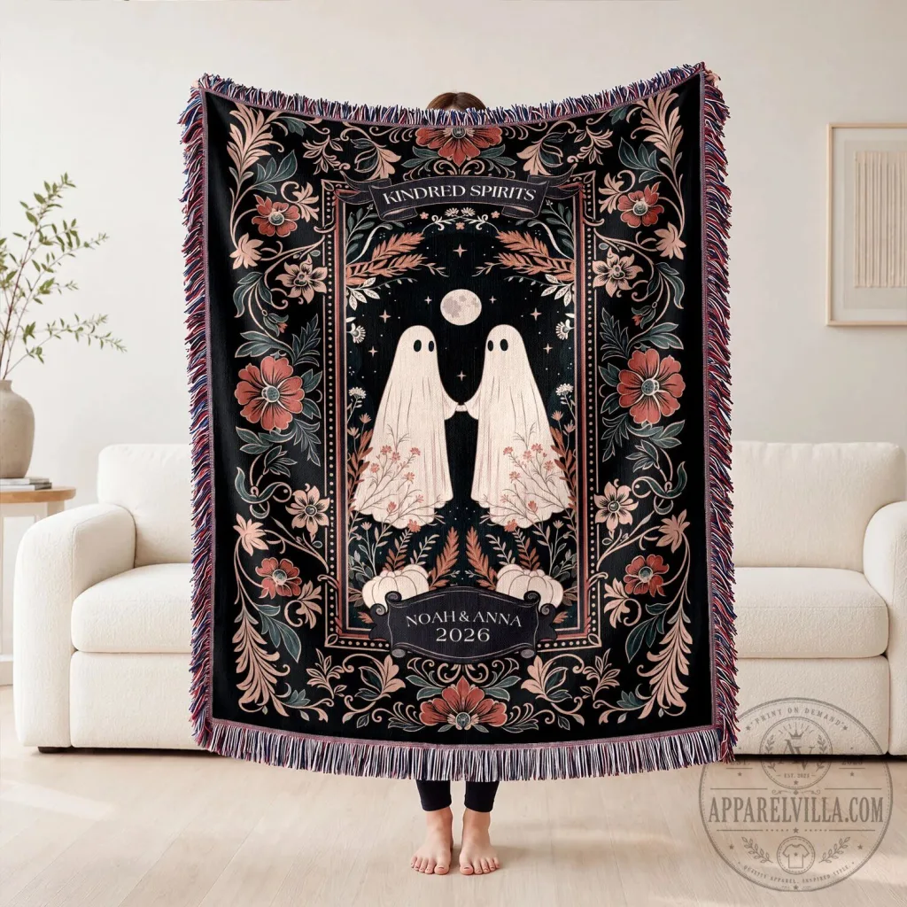 Kindred Spirits Ghost Couple Floral Woven Blanket Kindred Spirits Ghost Couple Floral Woven Blanket