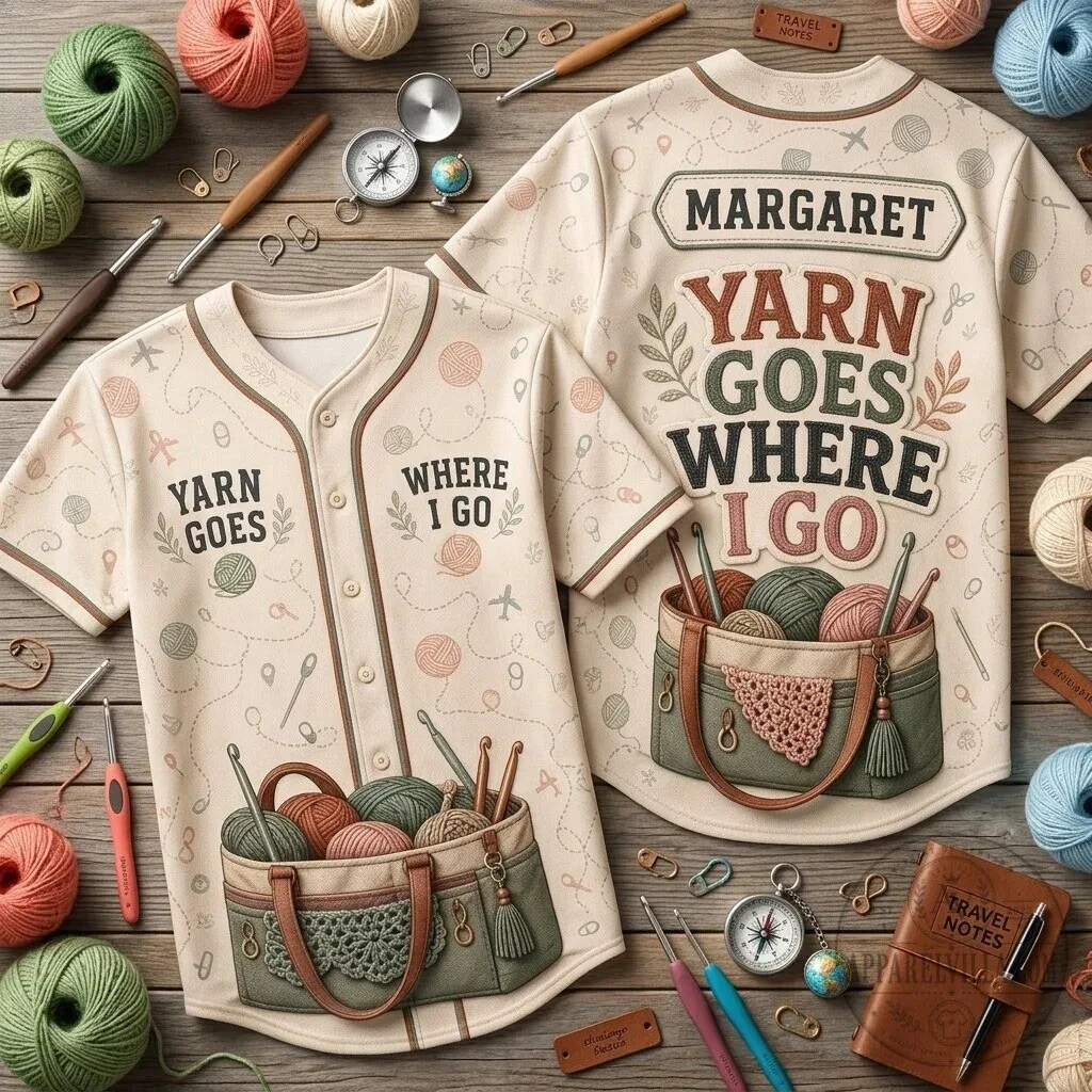 Personalized Yarn Goes Where I Go Baseball Jersey for Knitting and Crocheting