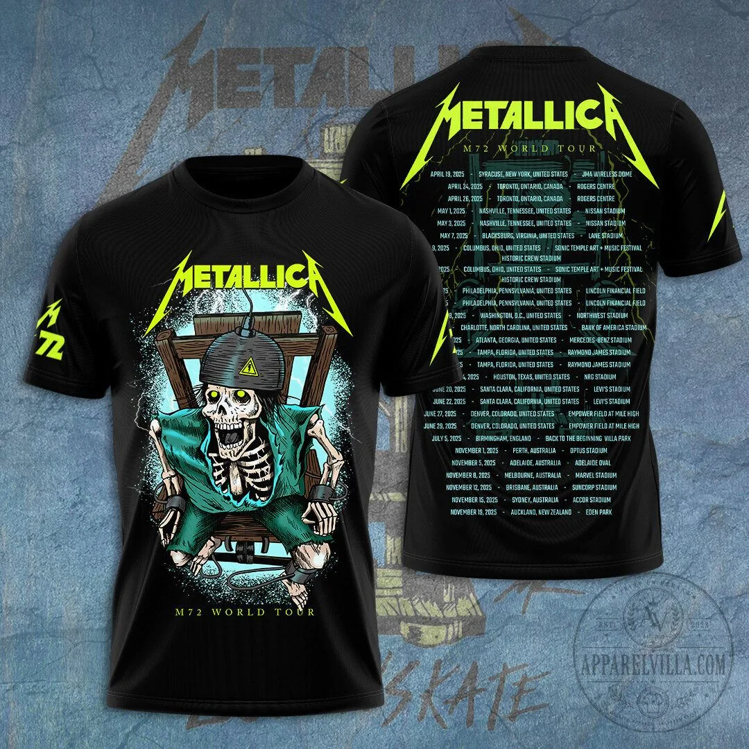 Black T-Shirt featuring Metallica M72 World Tour Skeleton Graphic 3 Black T-Shirt featuring Metallica M72 World Tour Skeleton Graphic