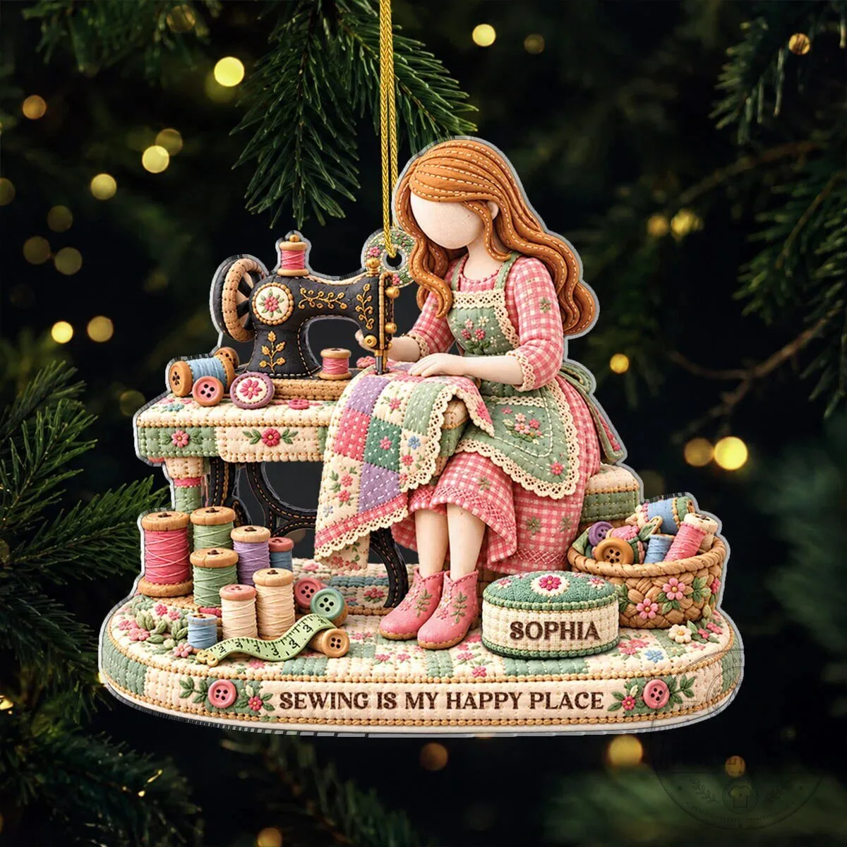 Personalized Sewing Is My Happy Place Ornament for Seamstress 1 Personalized Sewing Is My Happy Place Ornament for Seamstress