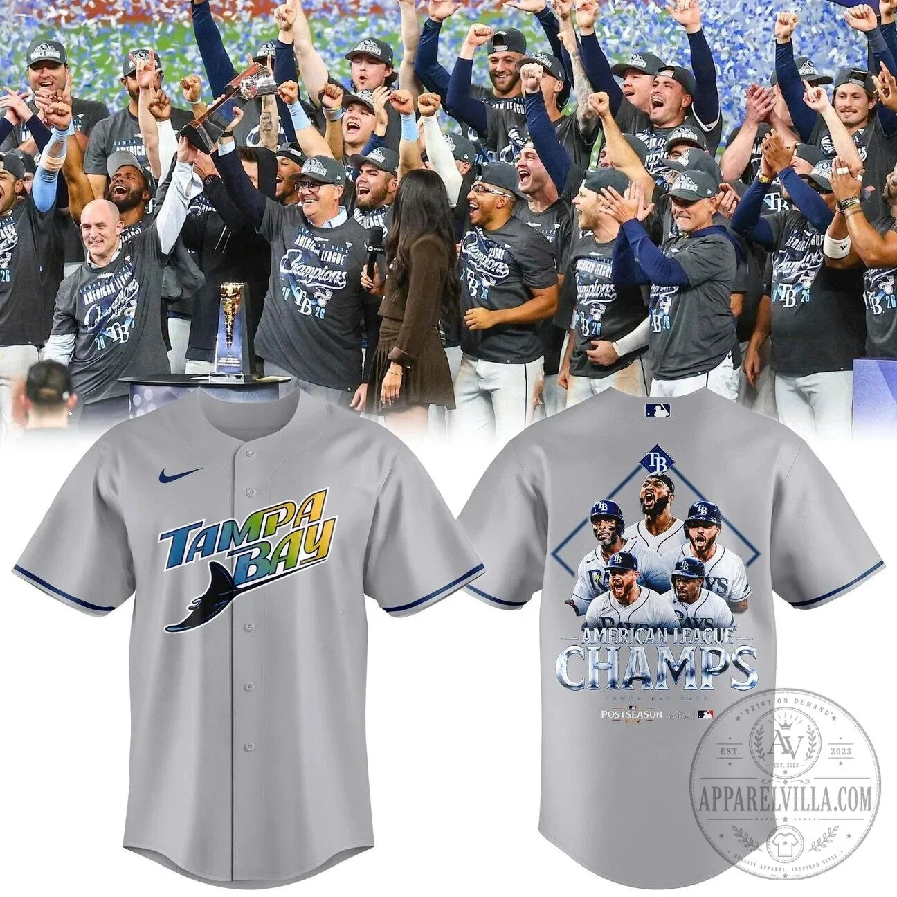 Tampa Bay Rays 2026 American League Champions Postseason Baseball Jersey 6 Tampa Bay Rays 2026 American League Champions Postseason Baseball Jersey