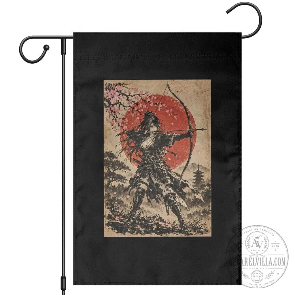 Japanese Samurai Archer Girl Vintage Ukiyoe Style Kyudo Bowhunter Garden Flag