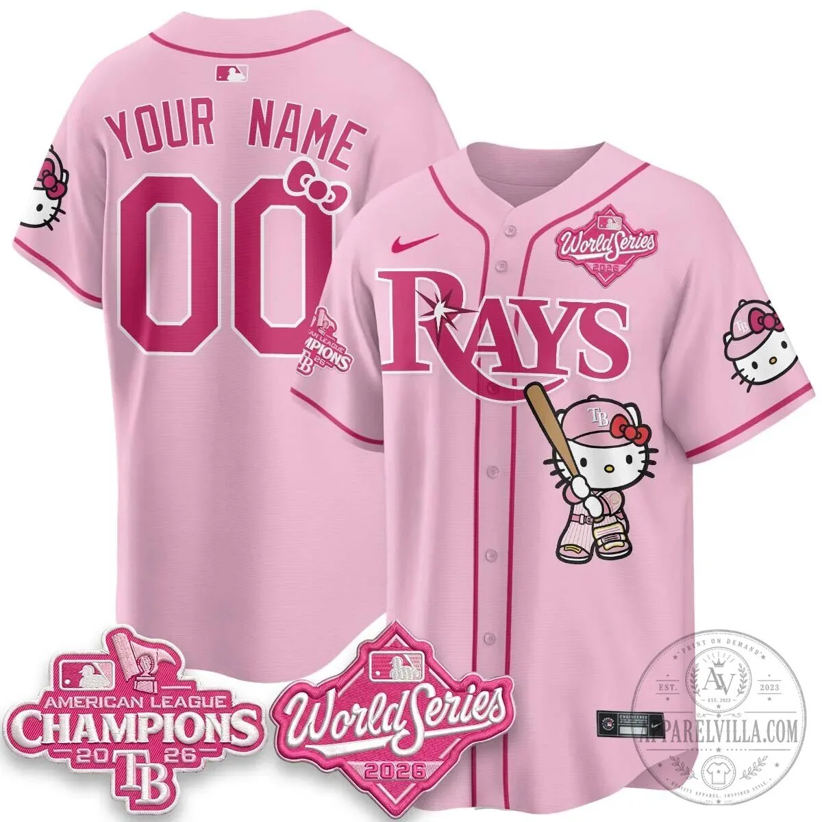American League Champions World Series Baseball Jersey featuring Tampa Bay Rays and Hello Kitty 10 American League Champions World Series Baseball Jersey featuring Tampa Bay Rays and Hello Kitty