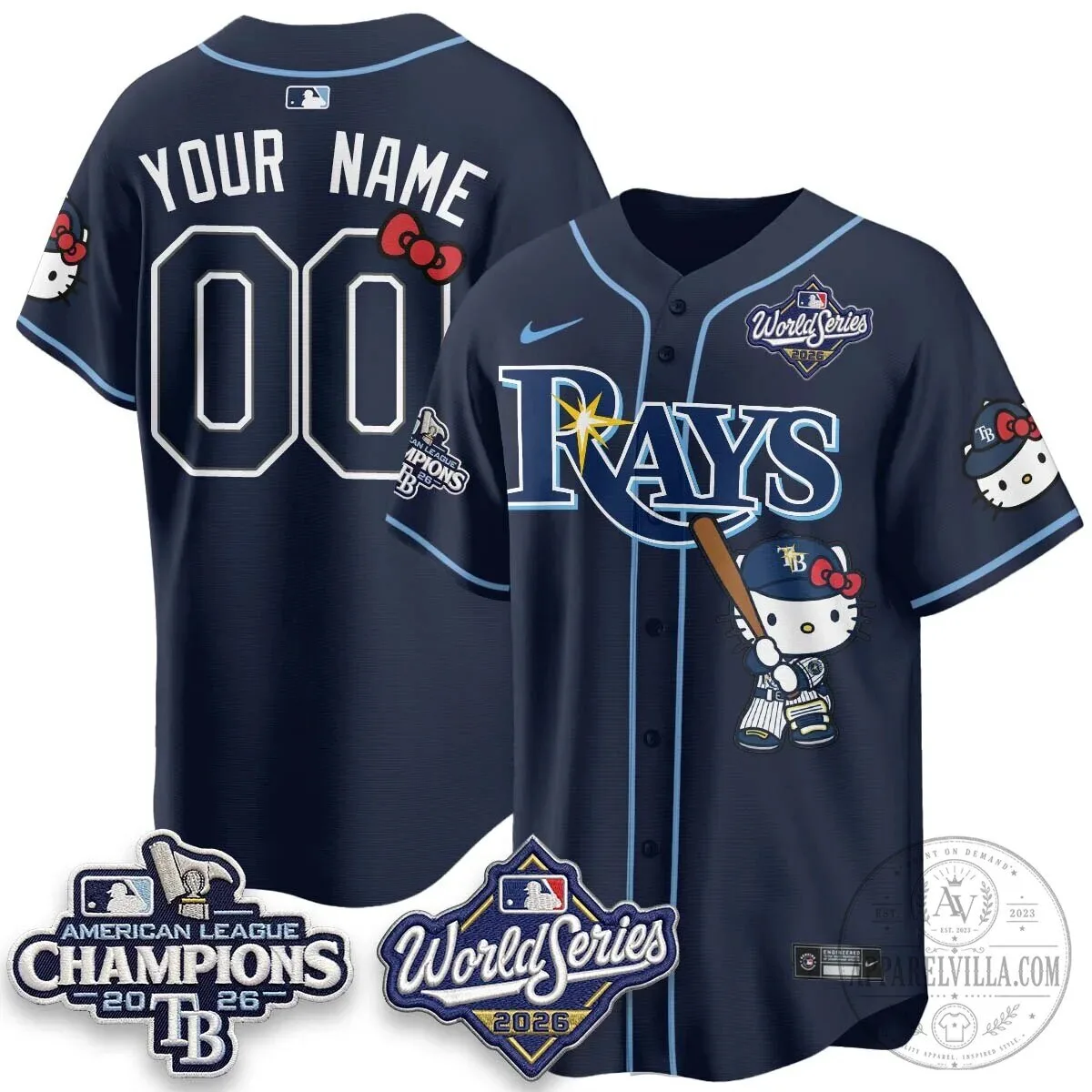 American League Champions World Series Baseball Jersey featuring Tampa Bay Rays and Hello Kitty 11 American League Champions World Series Baseball Jersey featuring Tampa Bay Rays and Hello Kitty
