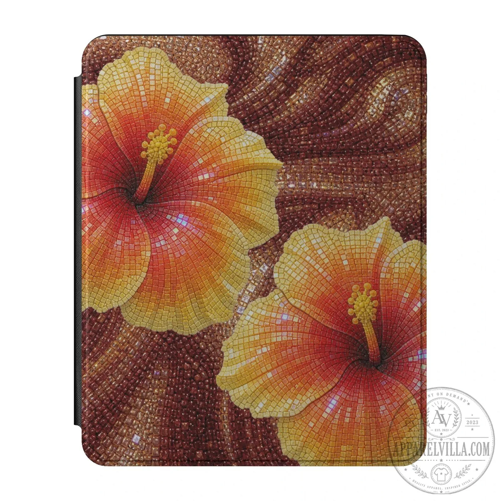 Hibiscus Espresso Mosaic Floral Pattern Tablet Case
