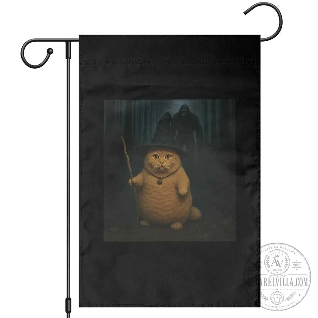 Funny Halloween Witch Cat Selfie With Bigfoot Sasquatch Garden Flag