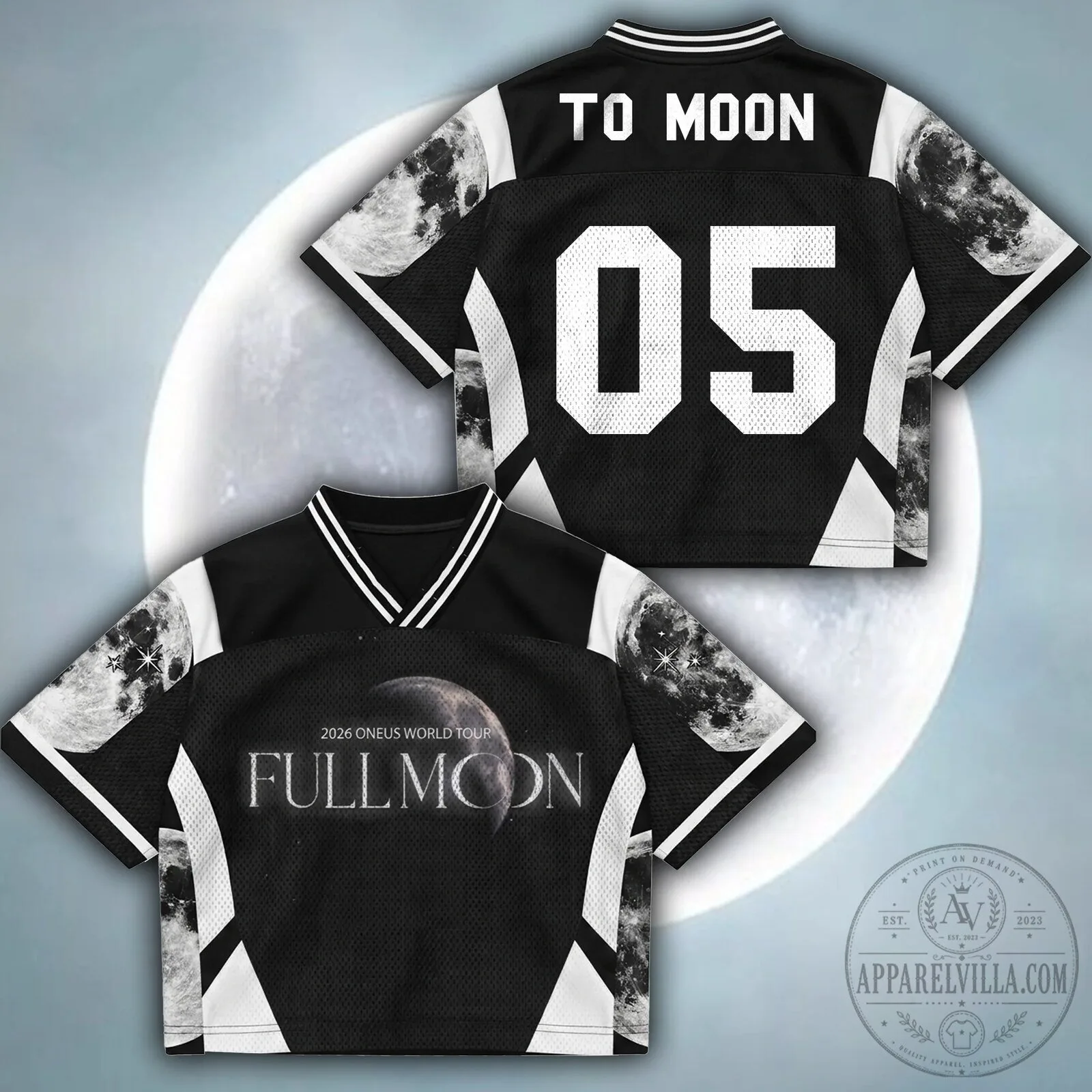 Oneus Full Moon World Tour Black and White Mesh Football Jersey