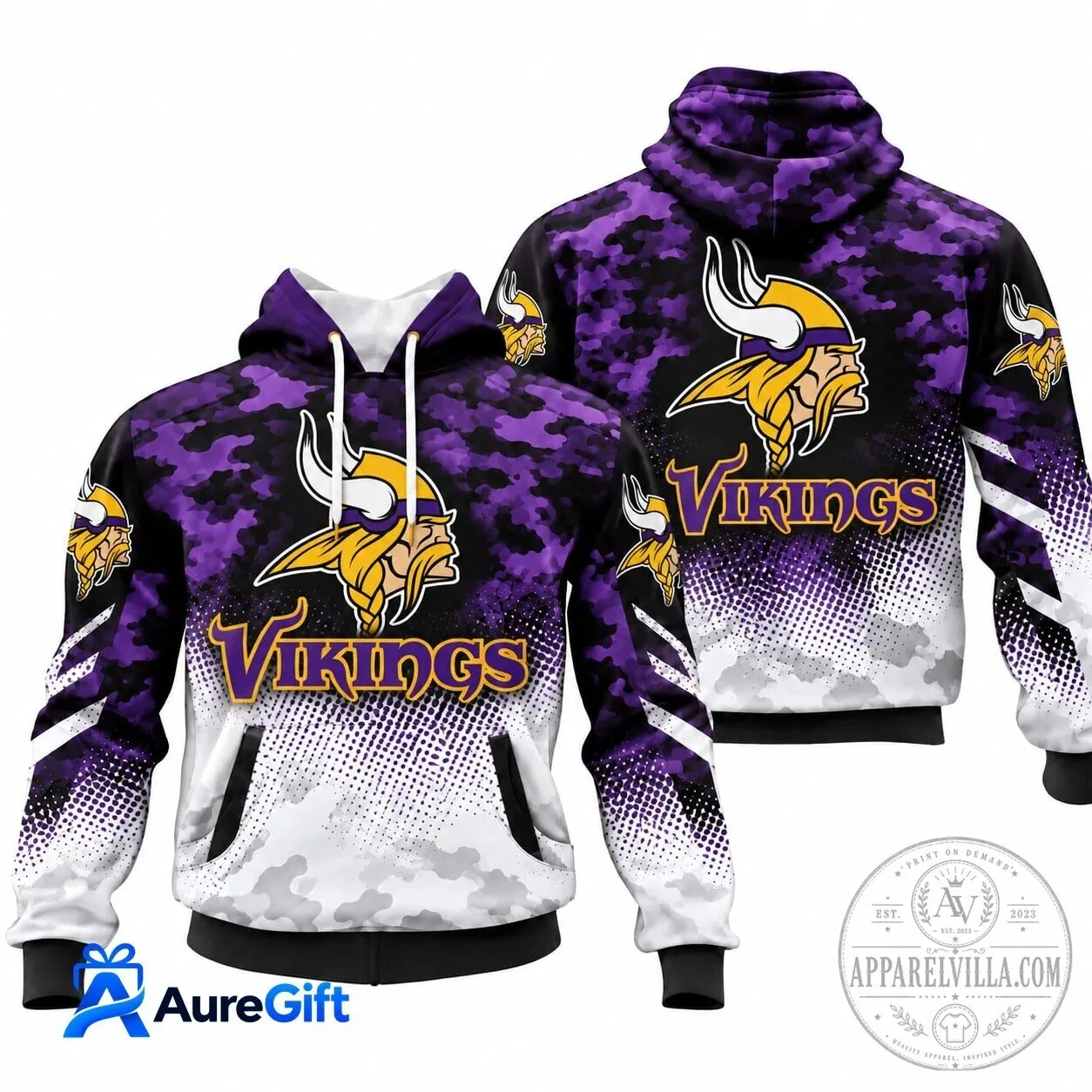 Minnesota Vikings NFL Football Team Purple Camouflage Pattern Hoodie