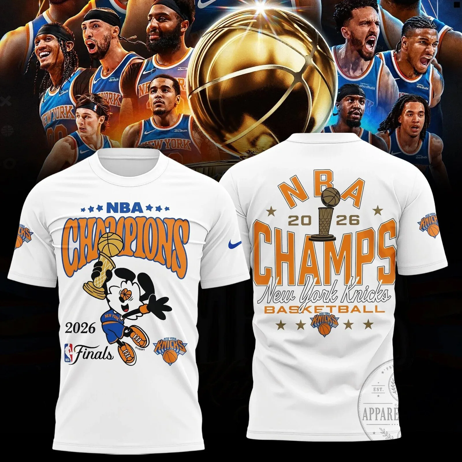 New York Knicks NBA Finals Champions Mickey Mouse White T-Shirt