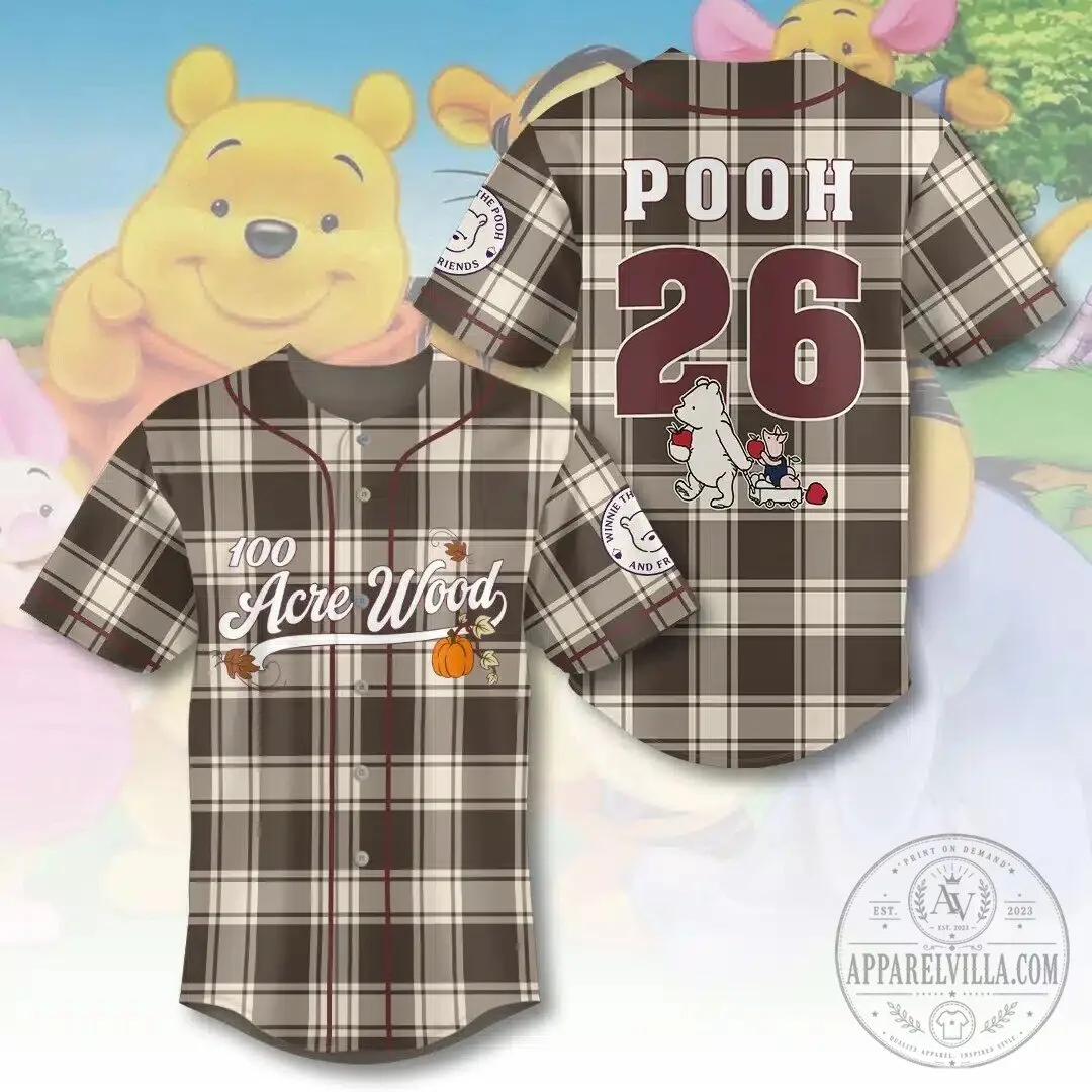 Winnie the Pooh 100 Acre Wood Plaid Pattern Baseball Jersey