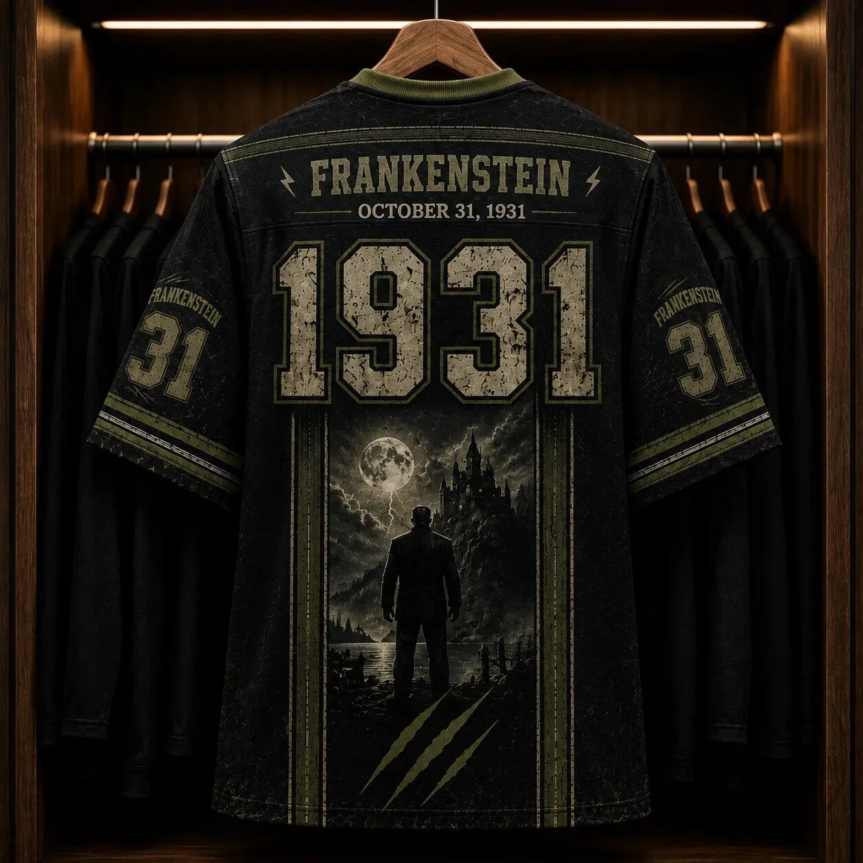 Frankenstein Monster Halloween Horror Movie V-Neck Jersey Shirt 7 Frankenstein Monster Halloween Horror Movie V-Neck Jersey Shirt