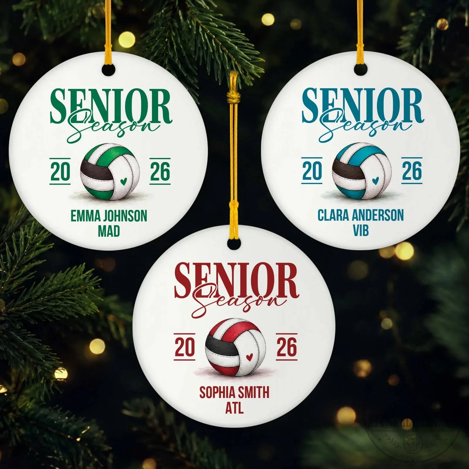 Senior Season Volleyball Personalized Round Ceramic Christmas Tree Ornament