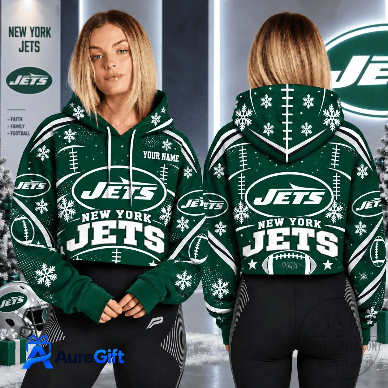 New York Jets NFL Christmas Kick Off Personalized Cropped Hoodie