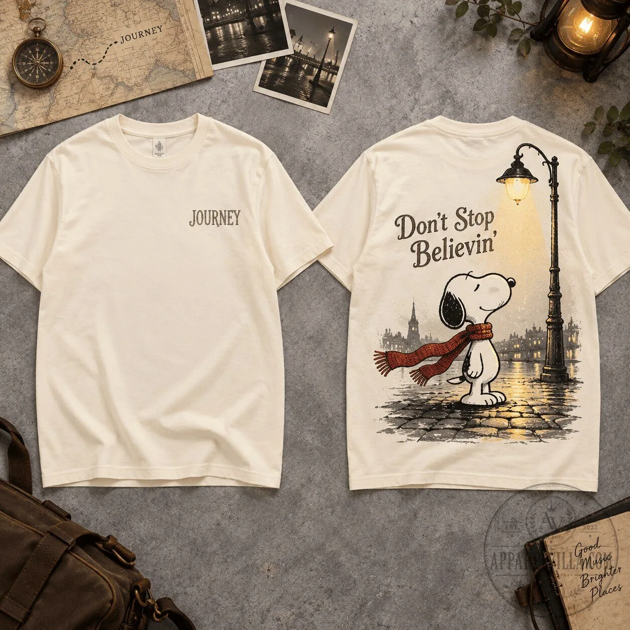 Journey Snoopy Don't Stop Believin' Rock Band Graphic T-Shirt